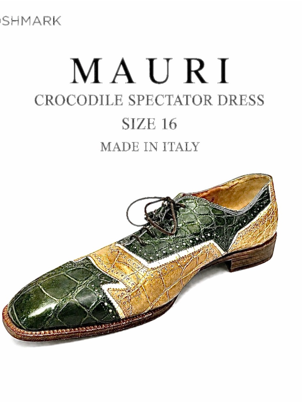 Mauri Crocodile Spectator Dress Exotic Brogue Green Tan Size 16 Made In Italy
